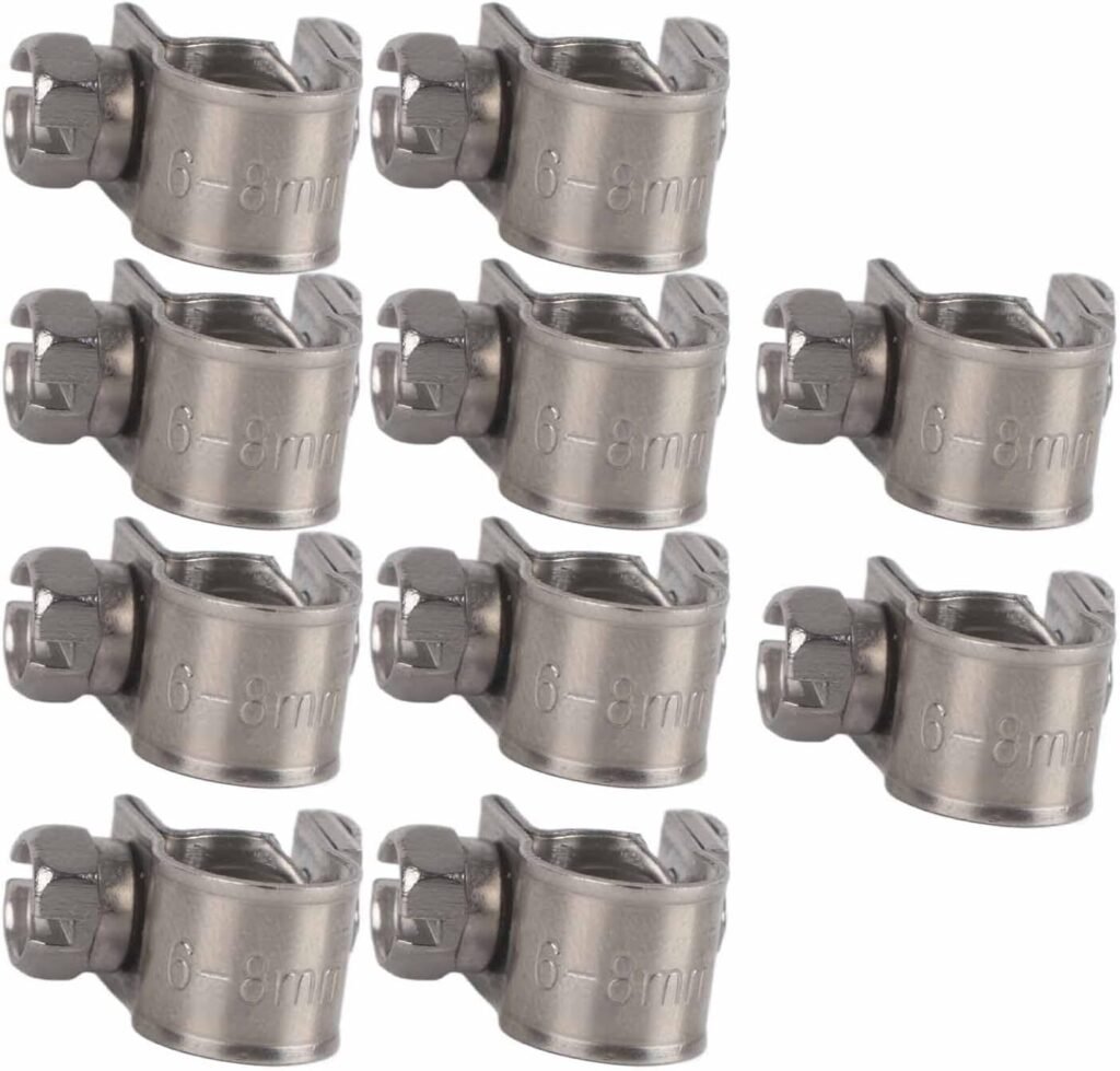 6-20mm T Bolt Clamp 304 Stainless Steel Pipe Clamp Heavy Duty Hose Clamp (Pack of 10)(6-8Mm)