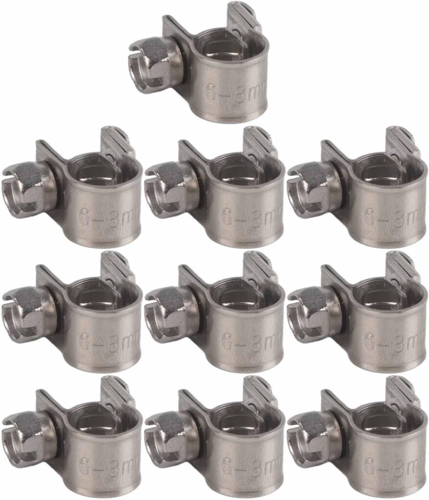 6-20mm T Bolt Clamp 304 Stainless Steel Pipe Clamp Heavy Duty Hose Clamp (Pack of 10)(6-8Mm)