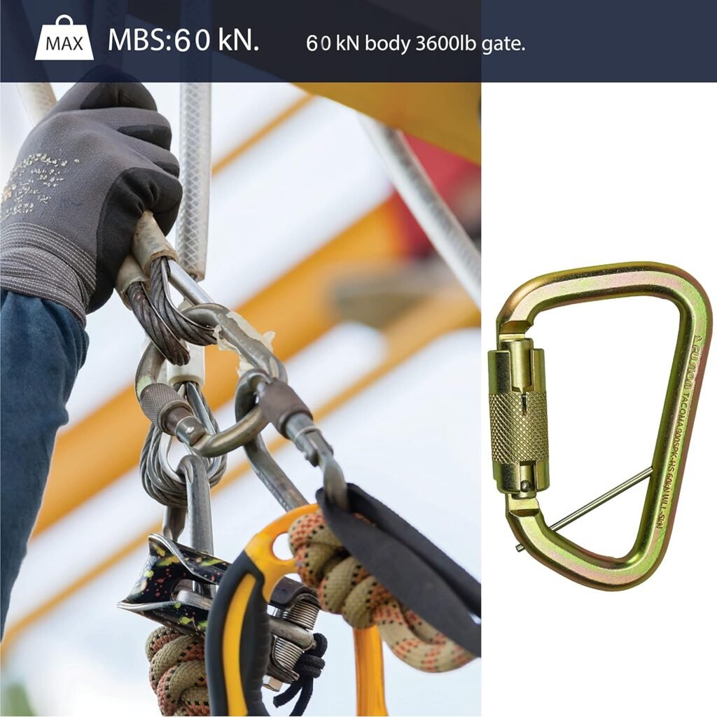 Auto Locking Carabiner 60KN (5-Pack)- Fusion Climb® Tacoma- Professional Rock Climbing Carabiner- Heavy Duty Steel- Auto Locking Carabiner for Climbing, Rappelling,Captive Pin- UIAA ANSI Compliant