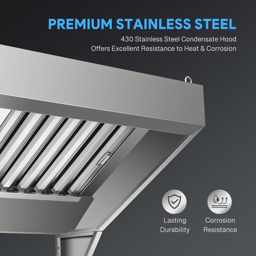 CO-Z Commercial Exhaust Hood, 4 ft Stainless Steel Rang Hood with 2 Removable Baffle Hood Filters and Support Tripods, Concession Trailer Hood for Food Truck Restaurant Commercial Kitchen