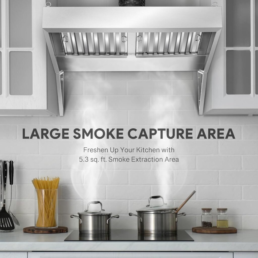 CO-Z Commercial Exhaust Hood, 4 ft Stainless Steel Rang Hood with 2 Removable Baffle Hood Filters and Support Tripods, Concession Trailer Hood for Food Truck Restaurant Commercial Kitchen