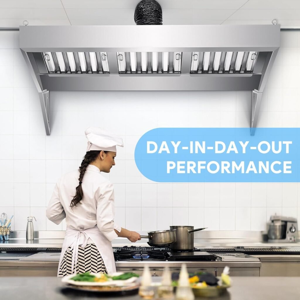 CO-Z Commercial Exhaust Hood, 4 ft Stainless Steel Rang Hood with 2 Removable Baffle Hood Filters and Support Tripods, Concession Trailer Hood for Food Truck Restaurant Commercial Kitchen