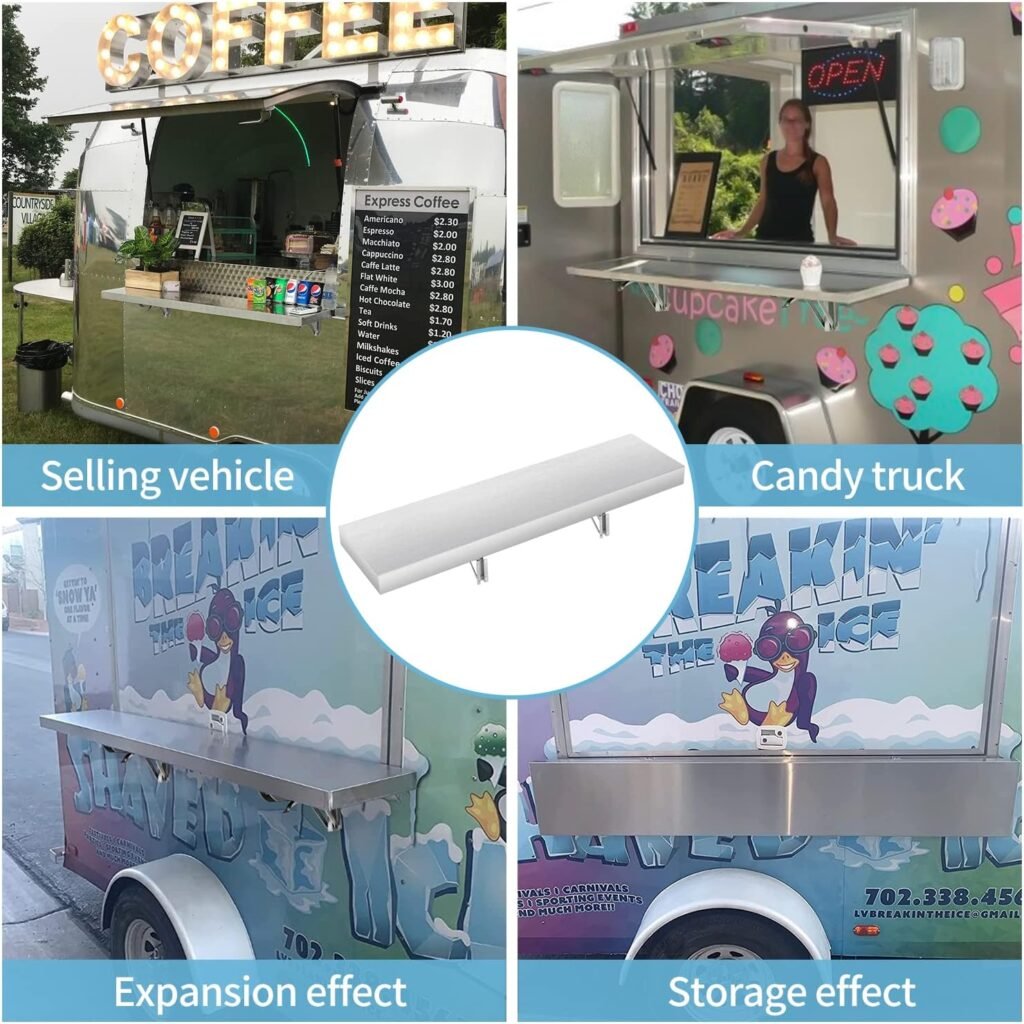 Concession Shelf- 48L x 12W Inch Stainless Steel Foldable Perfect for Food Truck, Trailer and Window Service