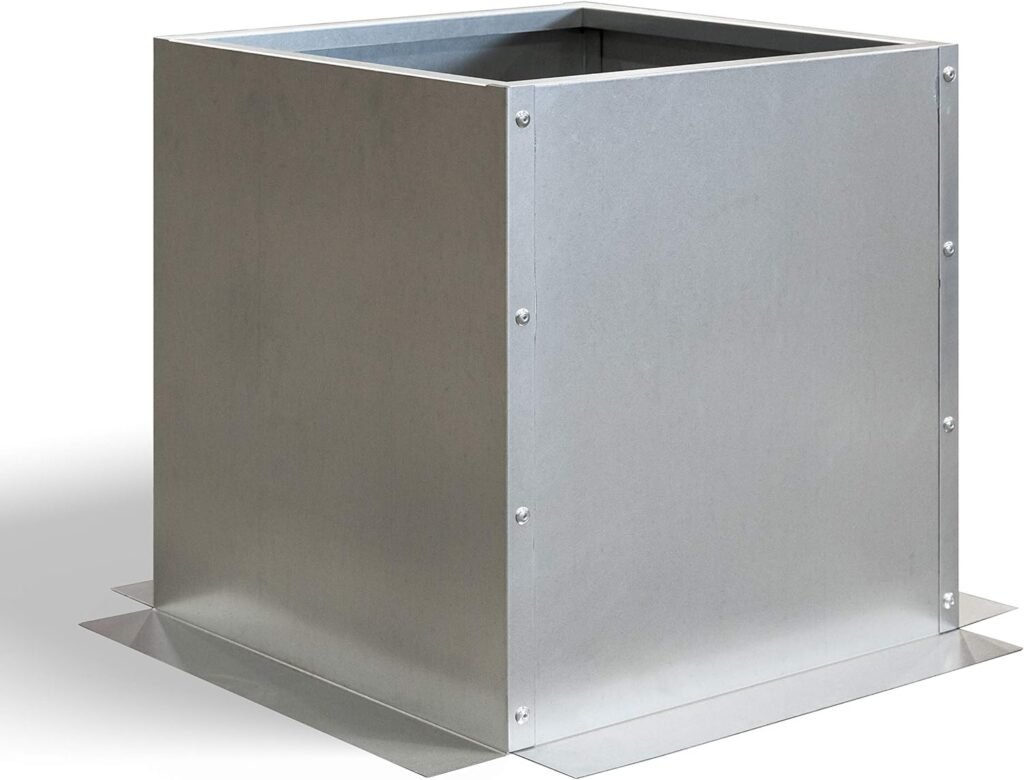 Exhaust Fan Roof Curb- 23” square x 20” high, 18 gauge galvanized steel construction, vented bolt together flat roof curb (23 square)