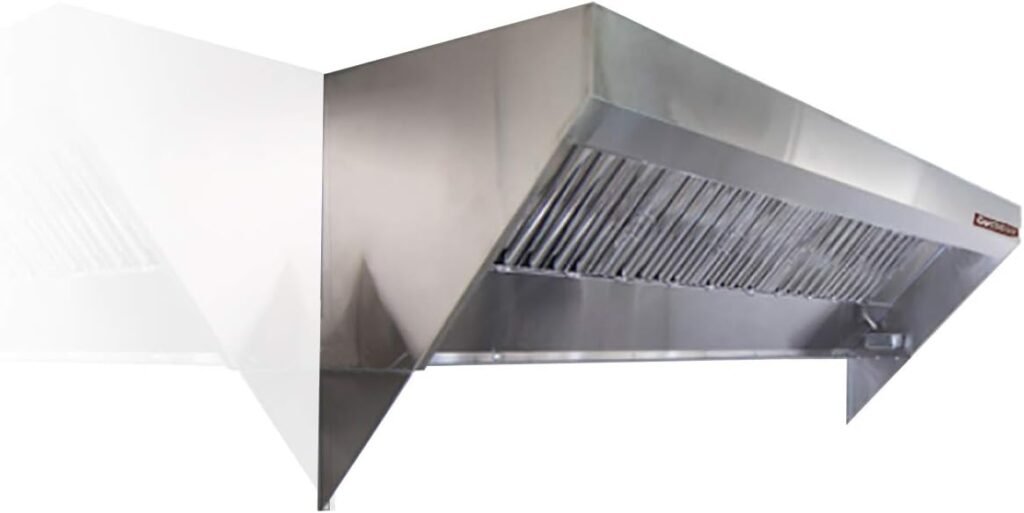 Food Truck, Concession Trailer Mobile Kitchen Low Profile Exhaust Hood. Includes stainless steel hood filters, grease cup, installation hardware, and a factory installed exhaust riser. (10 Long Hood)