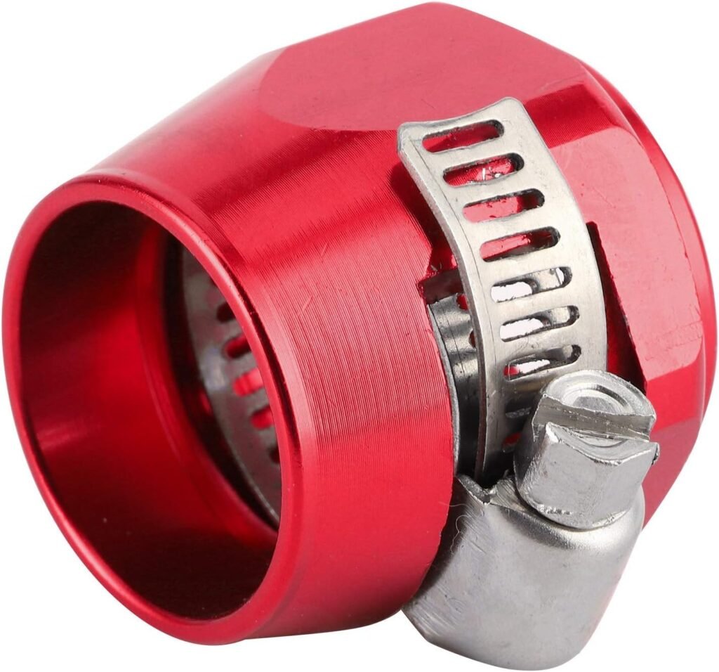 Hose Fitting Clamp, 10AN Hose Clamp Aluminium Alloy Hose Finisher with Worm Clamp PEX Hose Cinch Crimp Rings Hose Finishing Clamp Finisher Connector for Gas/Air/Water Pipe (Red)