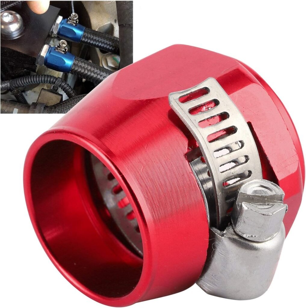 Hose Fitting Clamp, 10AN Hose Clamp Aluminium Alloy Hose Finisher with Worm Clamp PEX Hose Cinch Crimp Rings Hose Finishing Clamp Finisher Connector for Gas/Air/Water Pipe (Red)