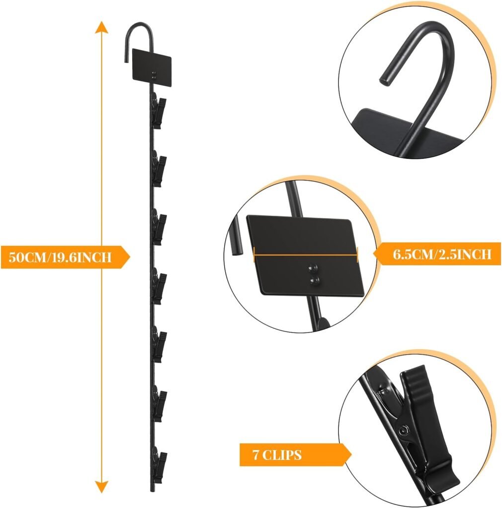 Retail Display 4 Pcs Metal Display Stand for Vendors Chip Holder for Concession and Pantry Potato Chip Bag Rack with Label Header and 7 Clips Hanging Merchandise Strips with Hooks (Black)