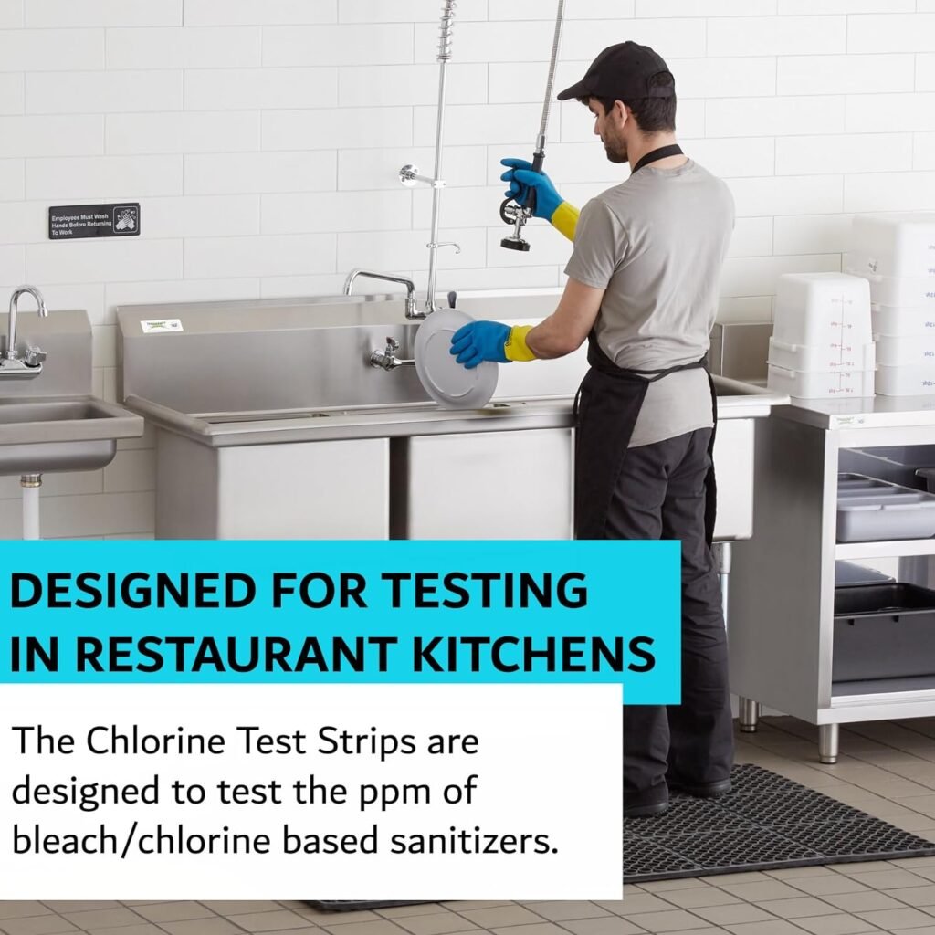 The FryOilSaver Co, Chlorine Test Strips for Restaurants and Food Service, Precision Chlorine Test Paper, 1 x Vial of 100 Chlorine Sanitizer Test Strips, 0-200 ppm, Bleach Test Strips, FMP 142-1362.