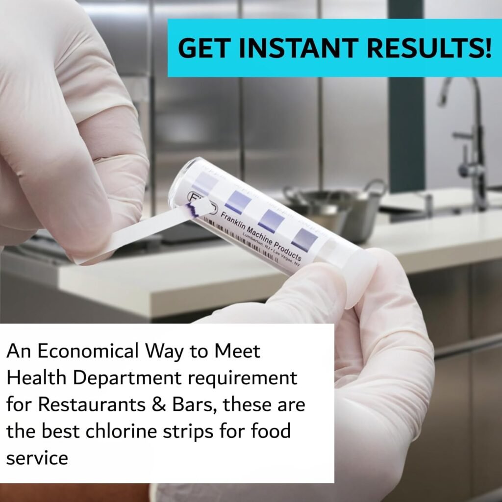 The FryOilSaver Co, Chlorine Test Strips for Restaurants and Food Service, Precision Chlorine Test Paper, 1 x Vial of 100 Chlorine Sanitizer Test Strips, 0-200 ppm, Bleach Test Strips, FMP 142-1362.