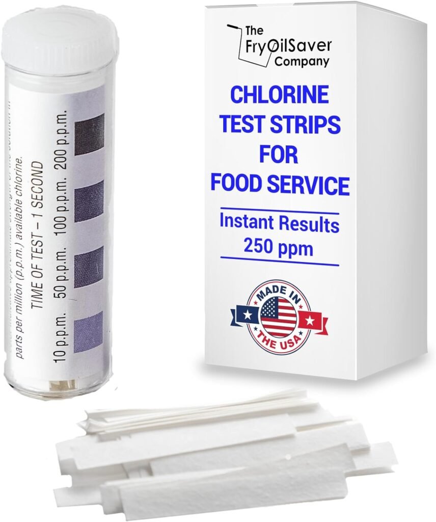 The FryOilSaver Co, Chlorine Test Strips for Restaurants and Food Service, Precision Chlorine Test Paper, 1 x Vial of 100 Chlorine Sanitizer Test Strips, 0-200 ppm, Bleach Test Strips, FMP 142-1362.