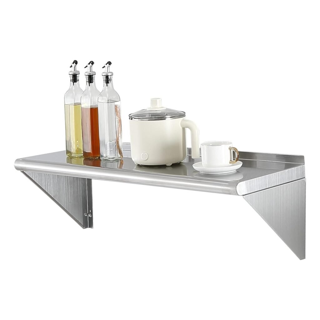 VEVOR Stainless Steel Shelf, Wall Mounted Floating Shelving with Brackets, Commercial Shelves, Heavy Duty Storage Rack for Restaurant, Kitchen, Bar, Home, and Hotel