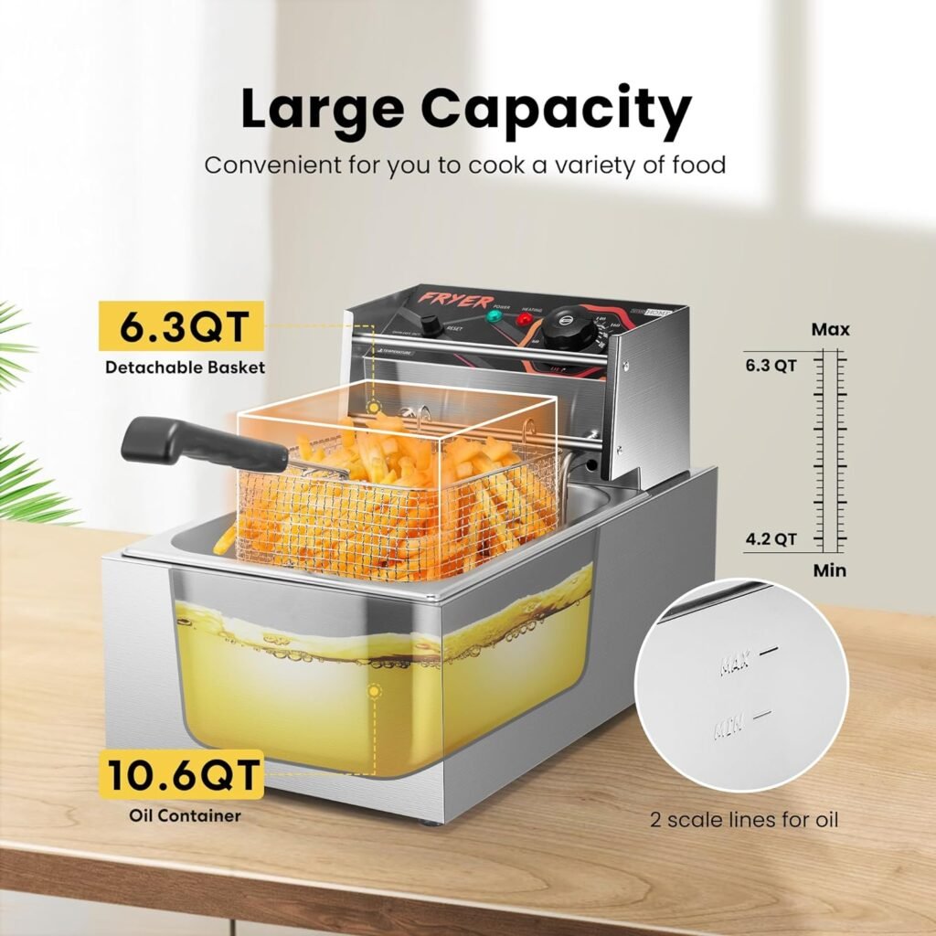 VIVOHOME 110V 20.7 Qt Commercial Electric Deep Fryer with 2 x 6.35 QT Removable Baskets, Overheat Protection