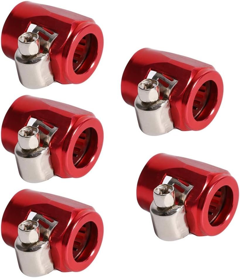 Zerone Hose Finisher, 5X Hose Pipe Clamps End Finishers Oil Water Diesel Gas Line Tube Clip AN6 with Screw Band for Auto Car Vehicle(Red)