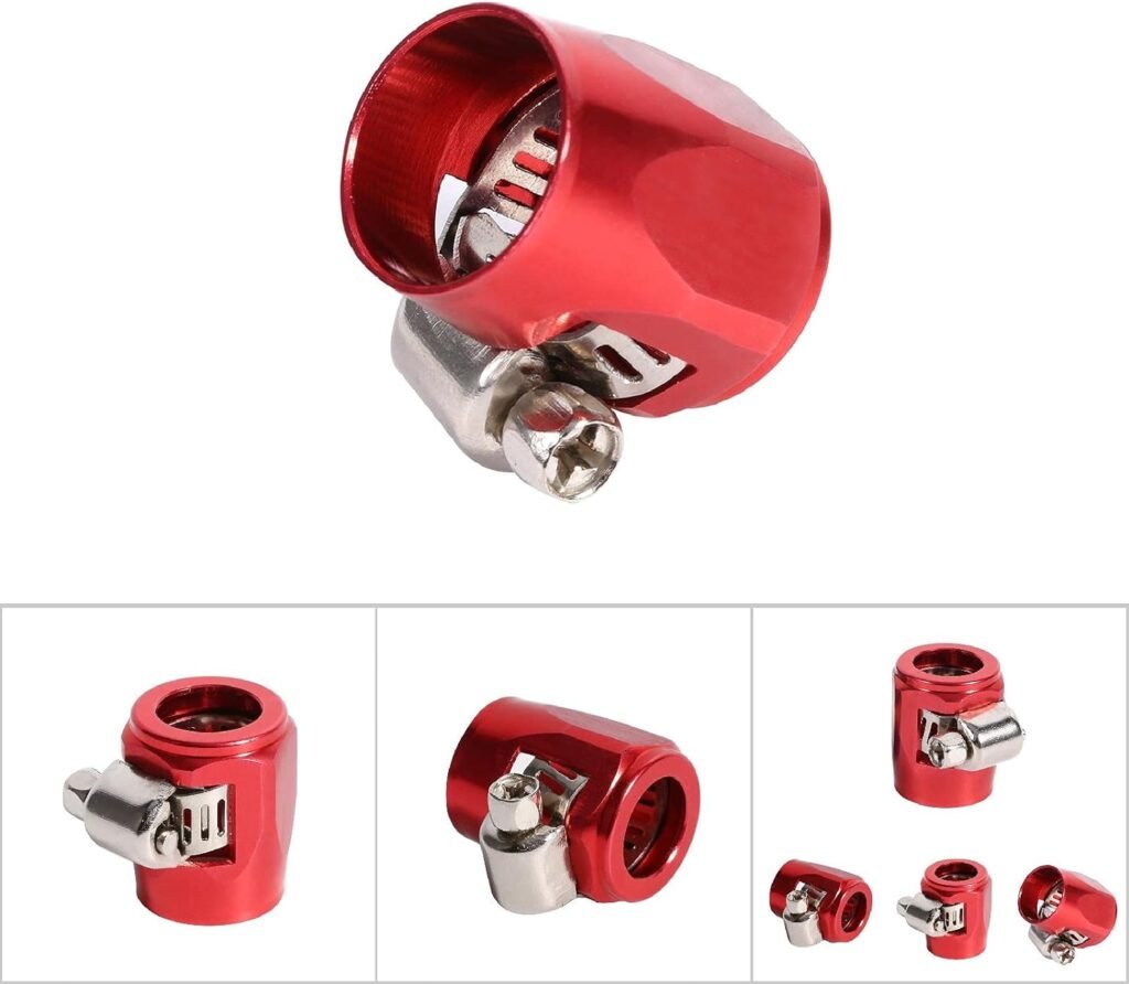 Zerone Hose Finisher, 5X Hose Pipe Clamps End Finishers Oil Water Diesel Gas Line Tube Clip AN6 with Screw Band for Auto Car Vehicle(Red)